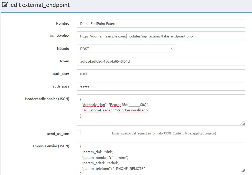Placeholder - Endpoints externos