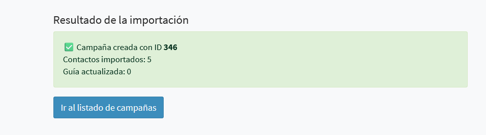 Resultado de la importación