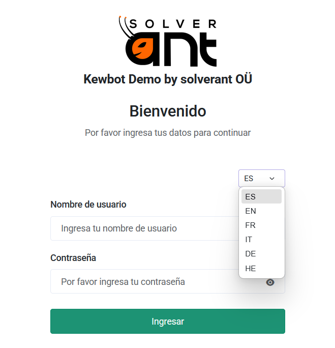 Página de login de Kewbot
