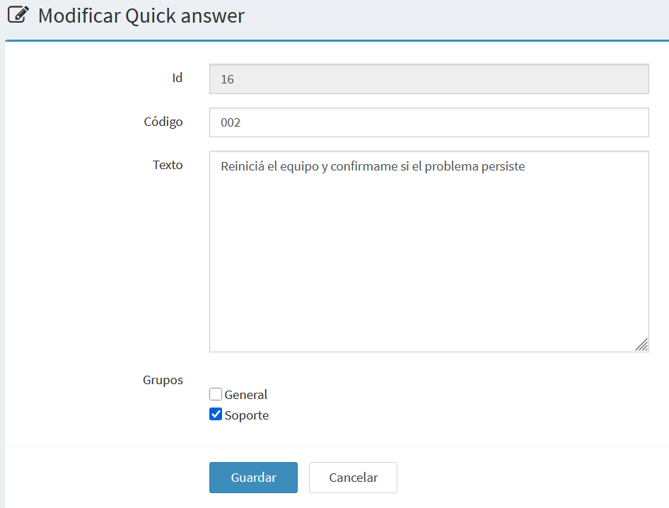 Formulario editar Quick Answer