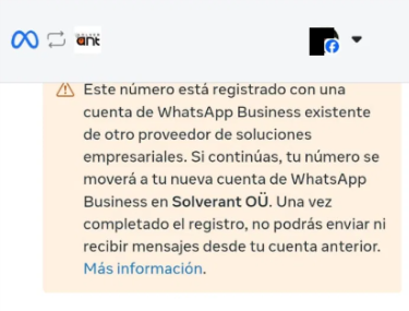 Este número está registrado con una cuenta existente… se moverá a Solverant OÜ