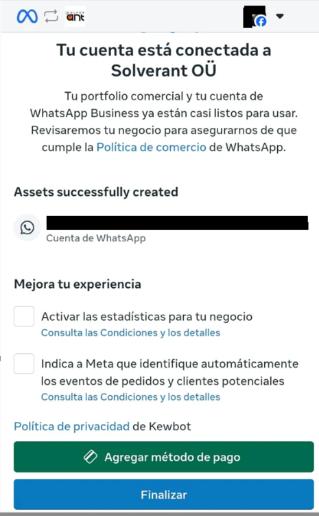 Tu cuenta está conectada a Solverant OÜ — Assets successfully created