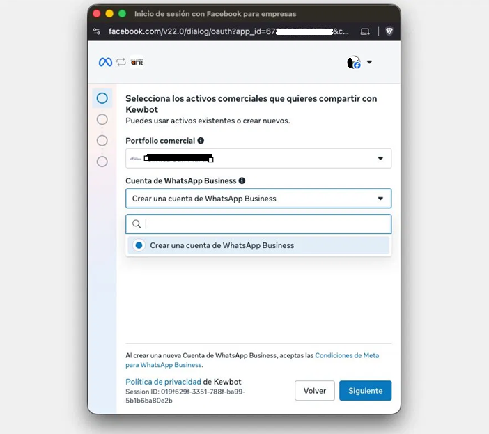 Seleziona gli asset aziendali che vuoi condividere con Kewbot